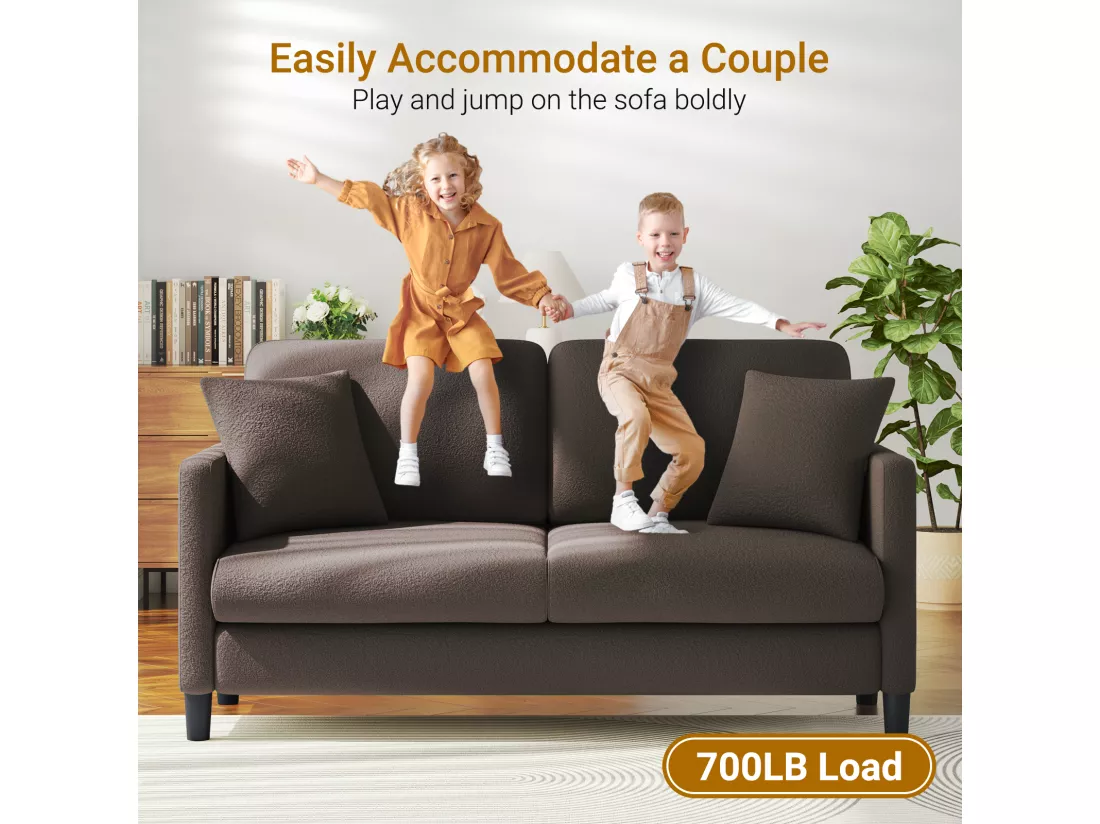 Canapé 2/3 Places en Velours Teddy,Canapé Droit Confort en Bois Massif,Loveseat avec Accoudoirs,165x78x89cm,Marron