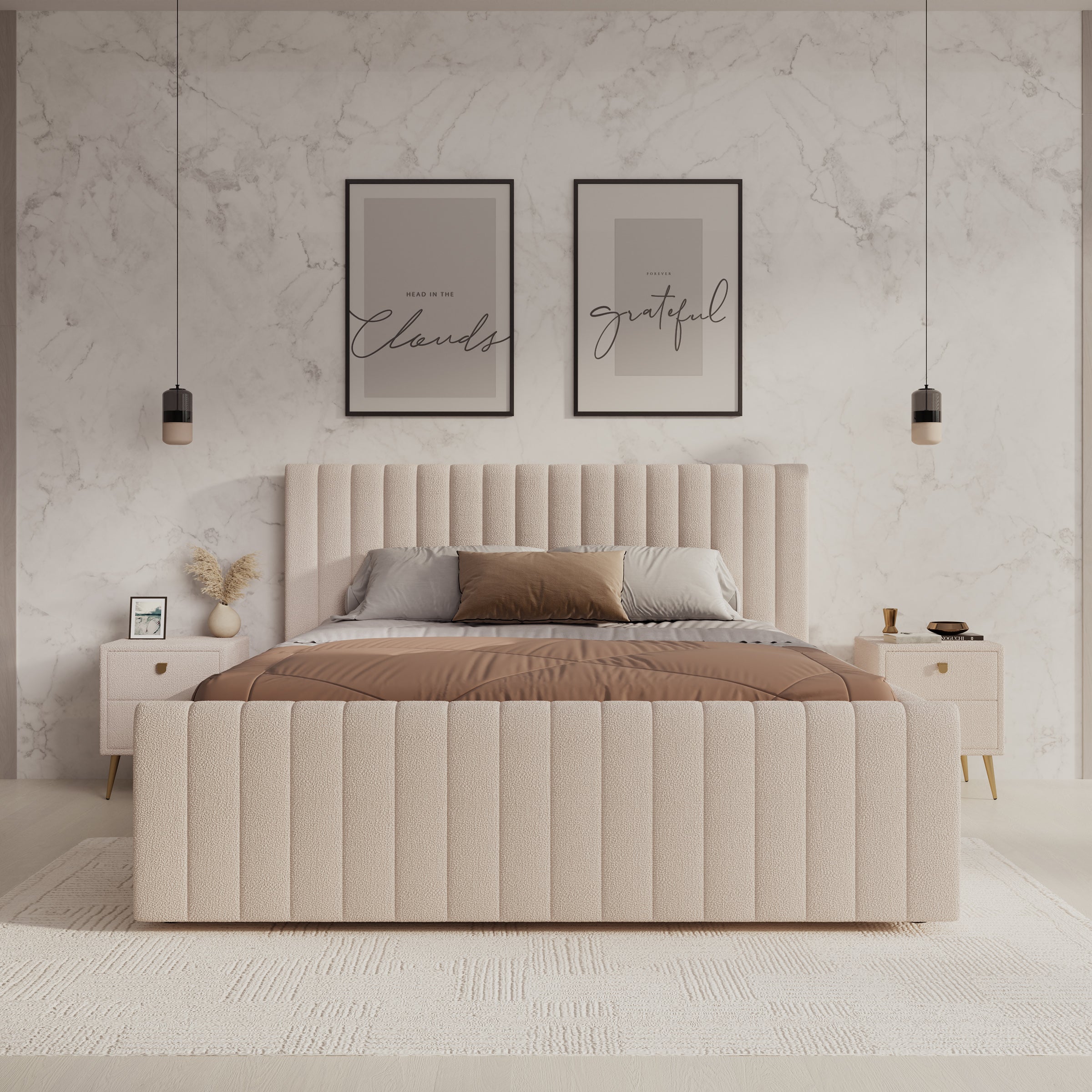 Bavira - Tweepersoonsbed - Stof beige - 160x200 cm