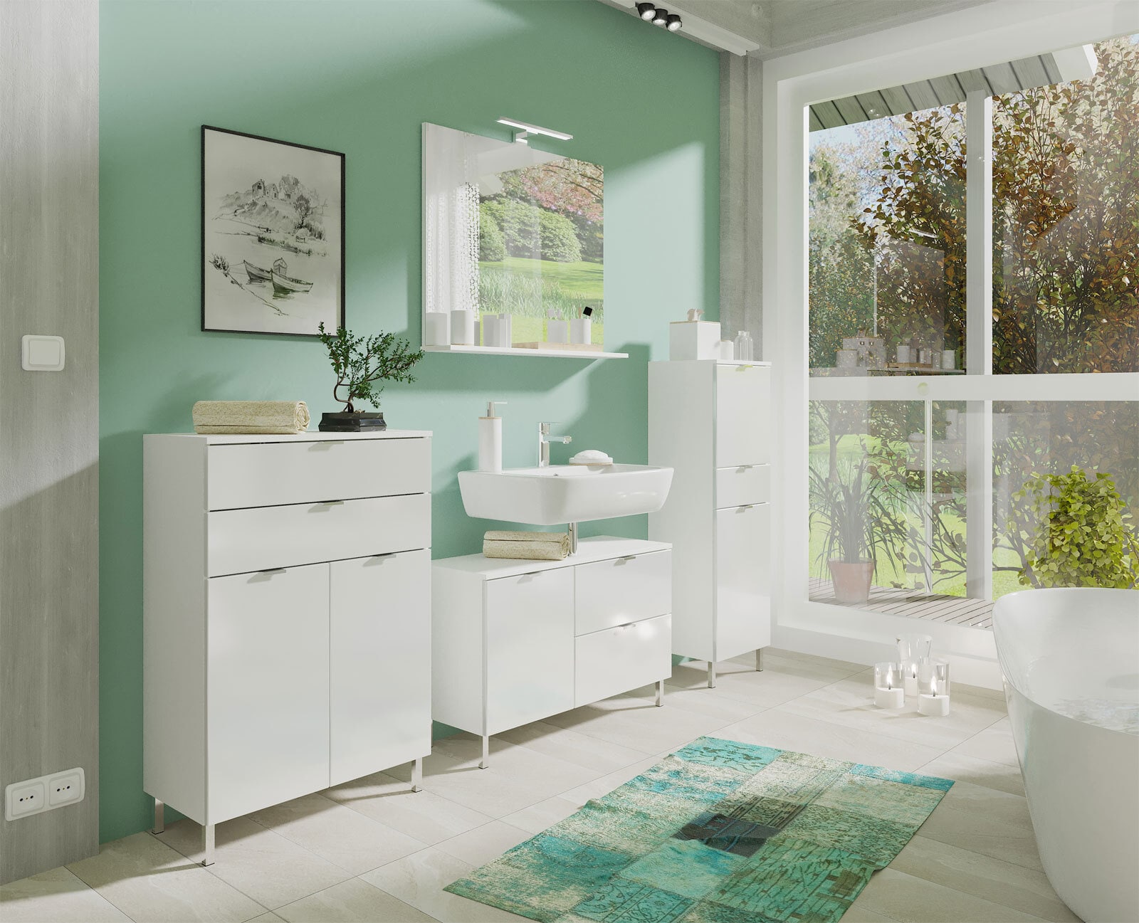 Kommode FEY 60 x 97 cm Weiß/ HG Weiß