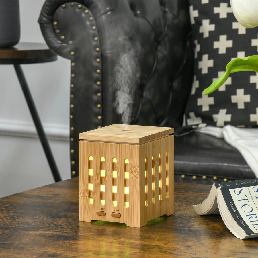 HOMCOM Aroma Diffusor für ätherische Öle, mit 7 LED Farben,  2 Sprühnebel-Modi Naturhloz