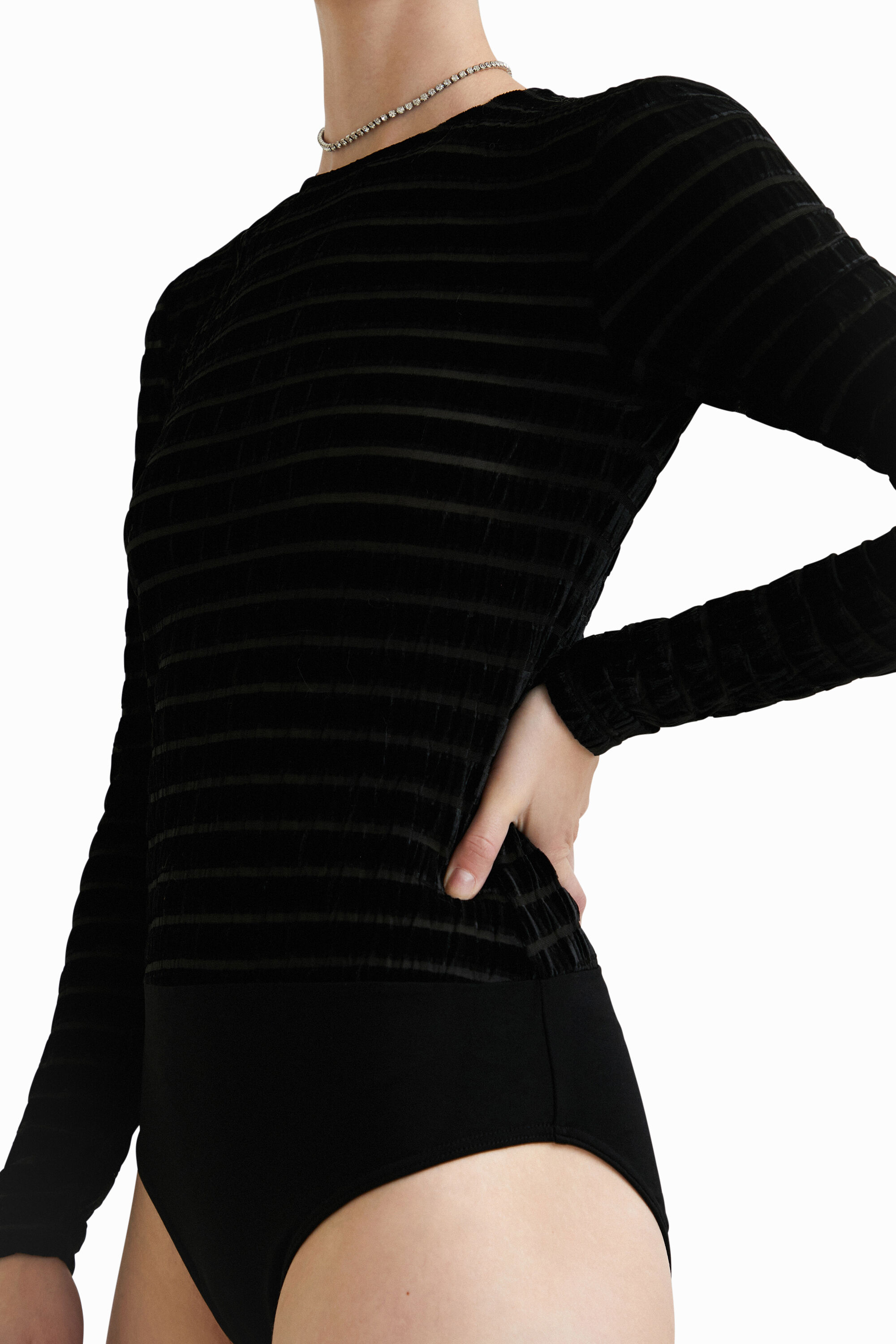 Body ajusté en velours à rayures