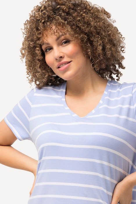 T-Shirt, Ringel, A-Linie, V-Ausschnitt, Halbarm