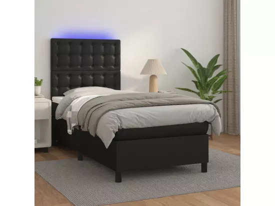 Sommier tapissier avec matelas et LED Noir 90x190 cm Similicuir