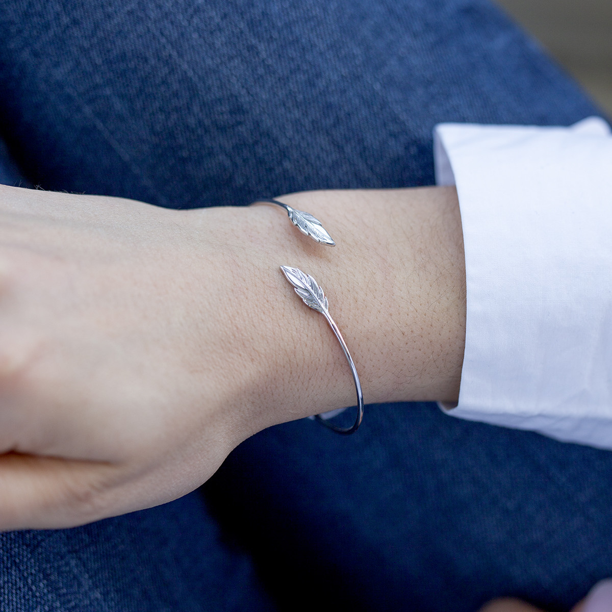 Bracelet argent 925 motif plume 56 mm