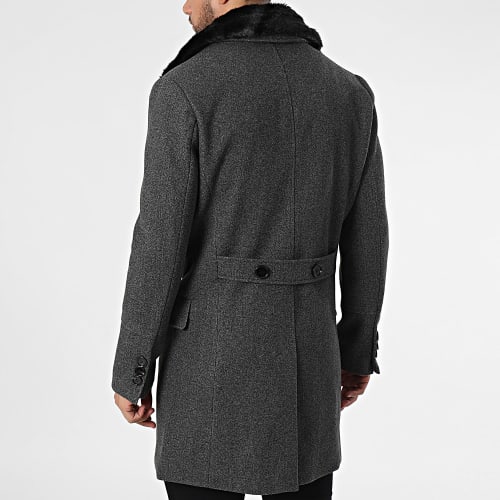 Manteau Col Fourrure Gris Chiné