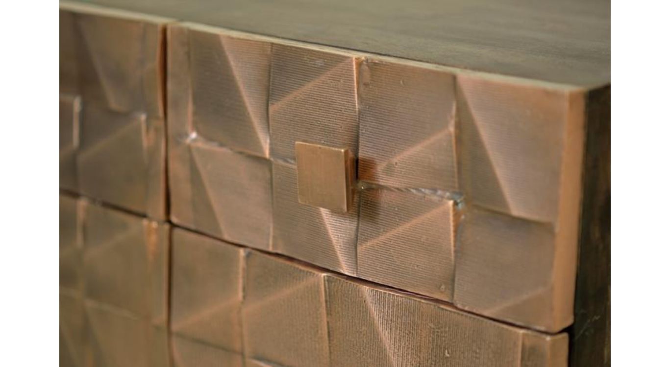 Bahut 4 tiroirs bois, bronze marron 170x42x80cm - bois-bronze