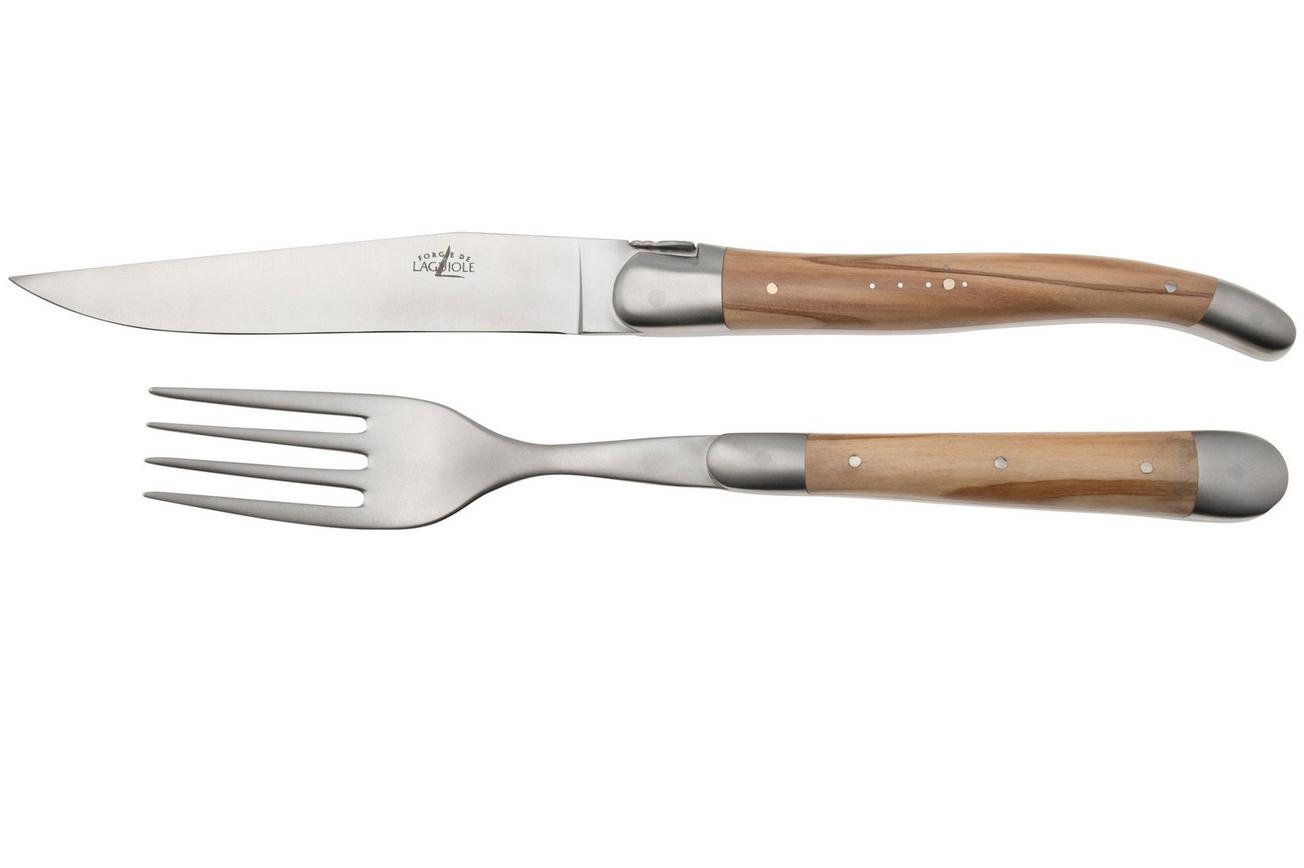 Forge de Laguiole Knife and Fork TF2MINOL Olive Wood, 2-delige bestekset, gematteerd
