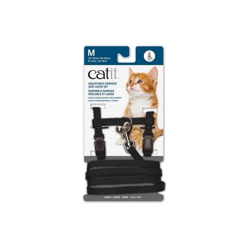 Coleira e guia ajustável de nylon Catit. Tamanho médio, vermelha, 35-50 cm.