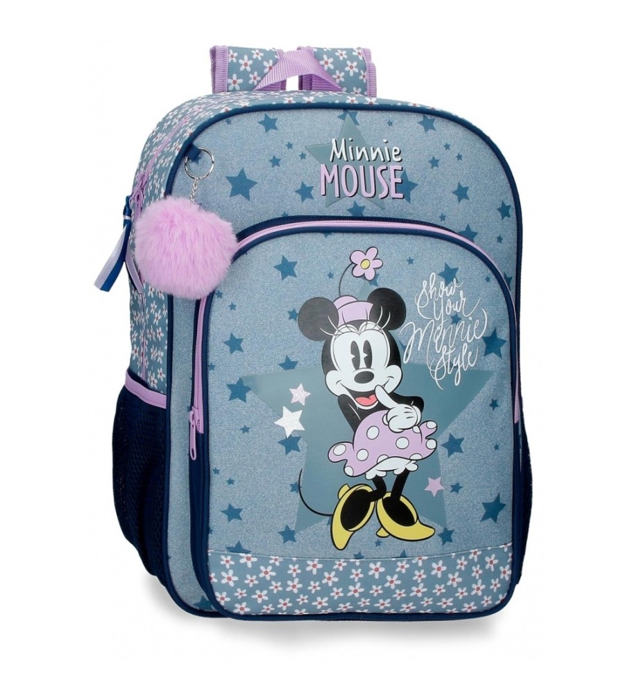 Disney Mochila Escolar Minnie Style  Adaptable a carro azul -30x40x13cm-