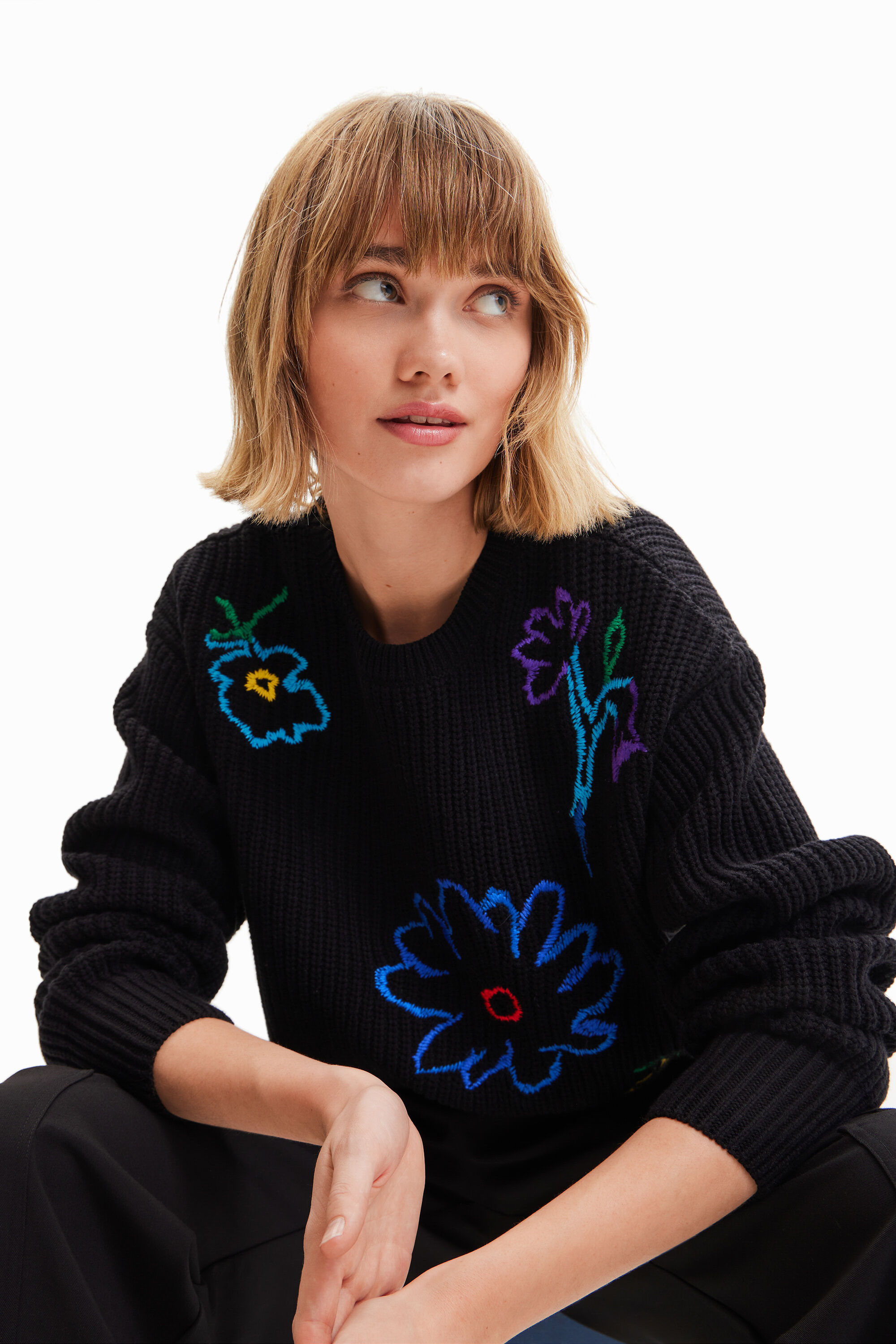Pull brodé fleurs