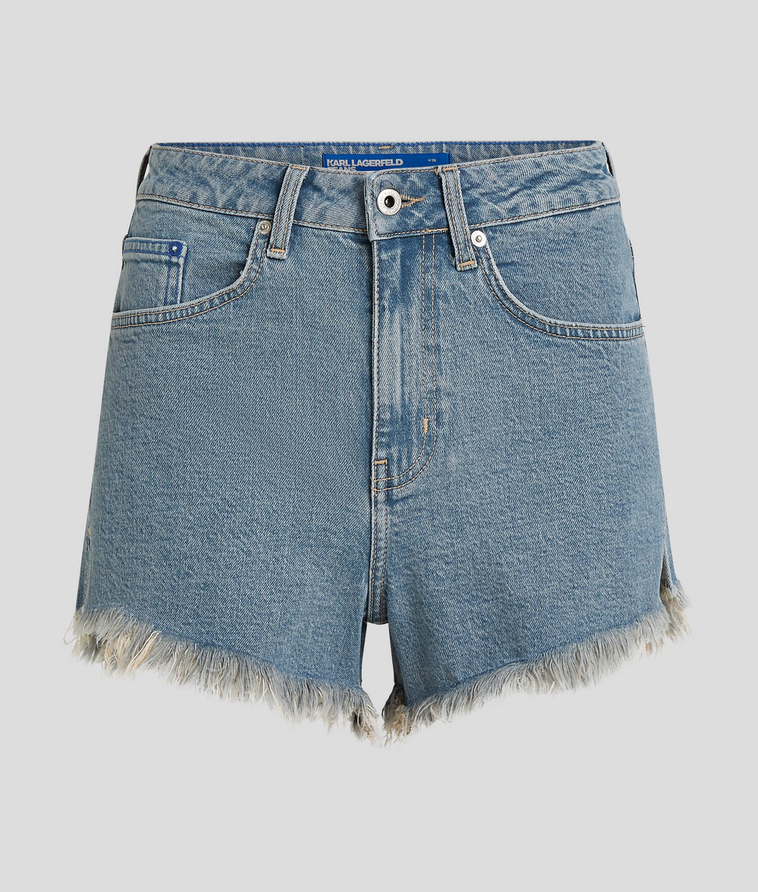 SHORT EN DENIM EFFILOCHÉ - Bleu moyen lavé teinté