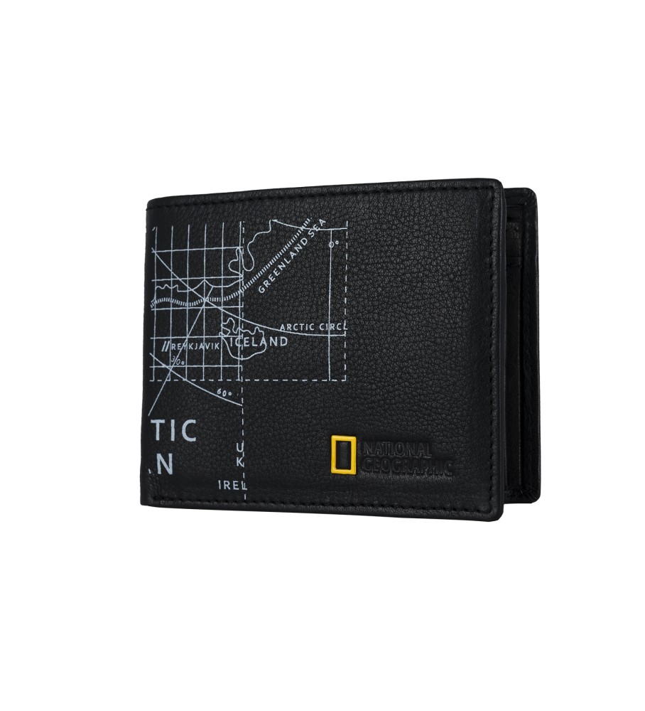 Carteira National Geographic Arctic em couro preto - 2 x 11 x 9 cm -