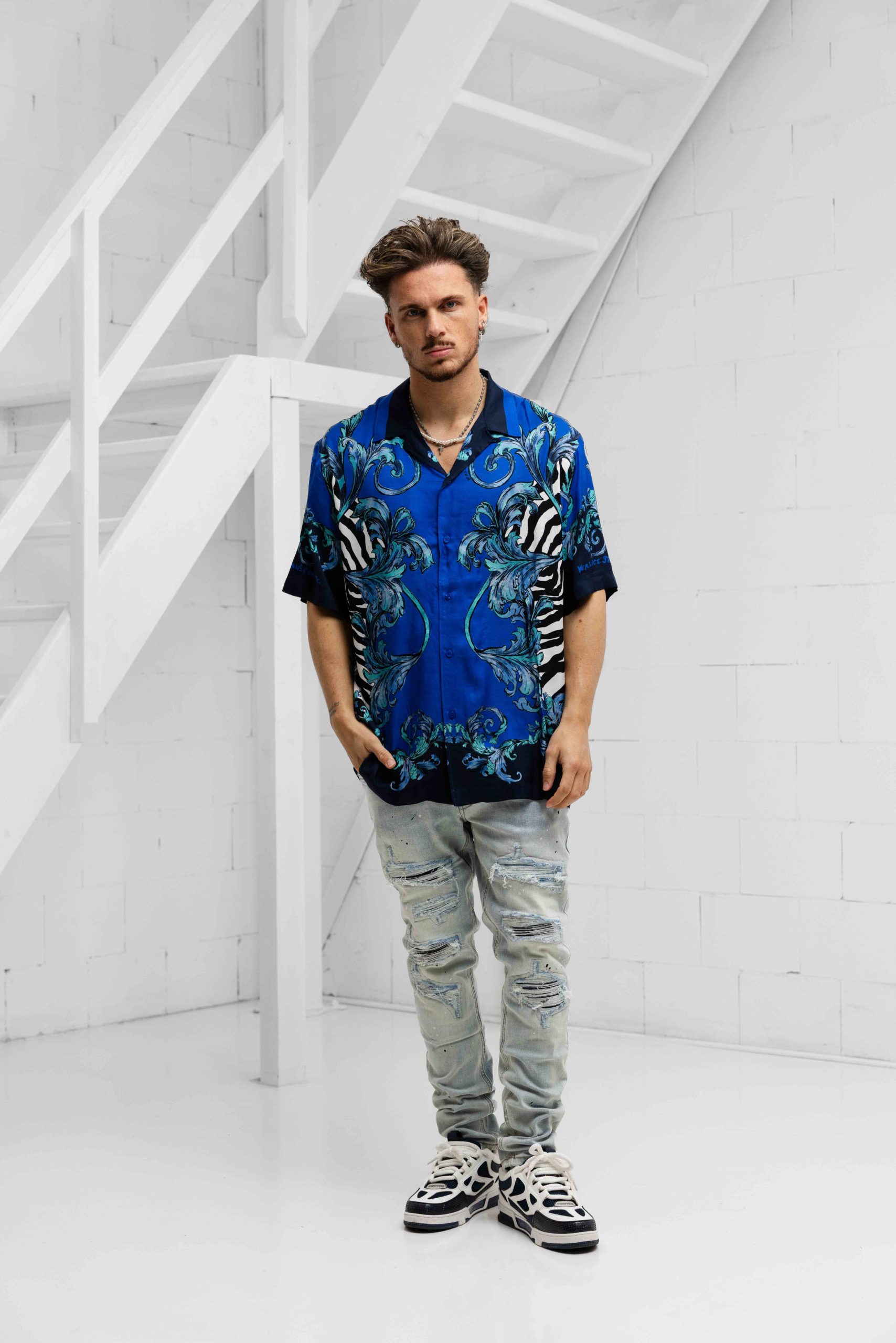 Versace Jeans Couture Barocco Zebra Blouse Heren Blauw