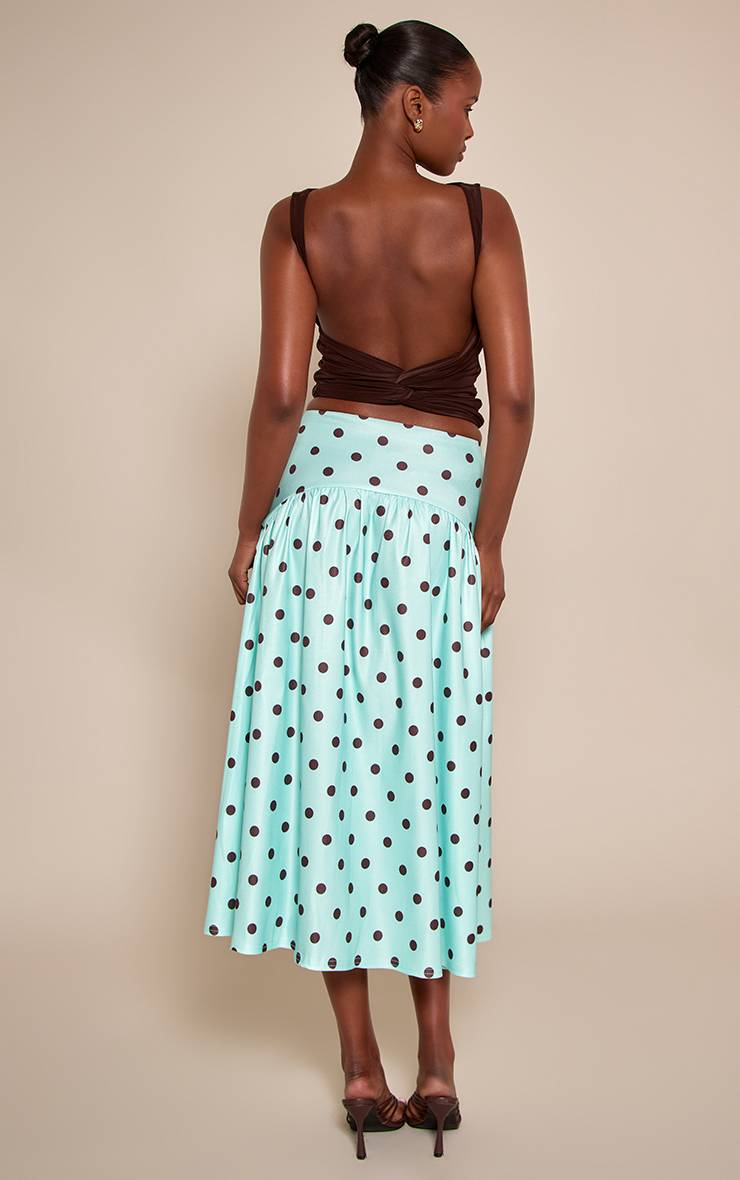 Vert Menthe Jupe Midaxi À Taille Basse En Tissu Extensible Tissé À Pois