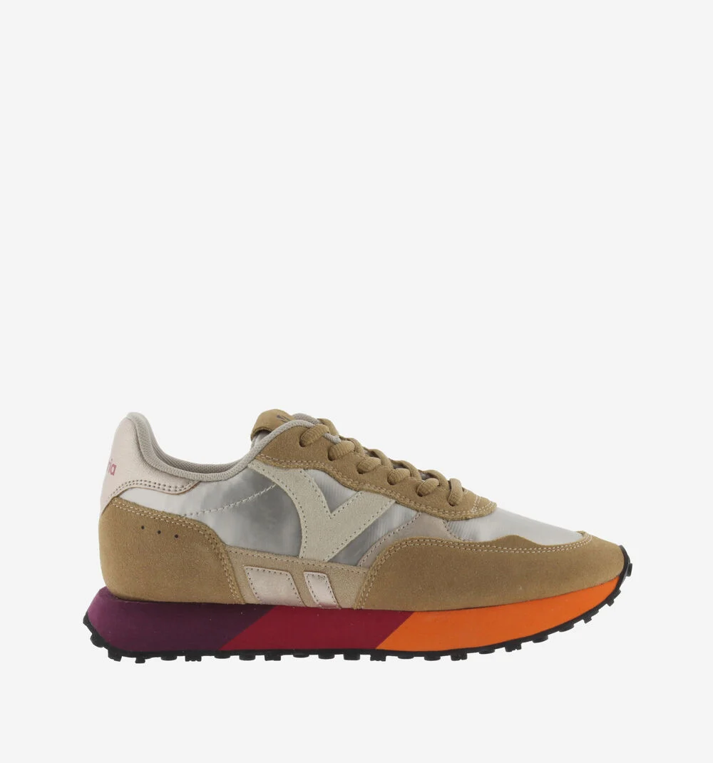 NOVA NYLON MÉTAL & CUIR FENDU Baskets pour femmes semelle multicolore PLATINO