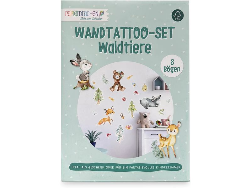 Papierdrachen Wandtattoo-Set Waldtiere Wandsticker für Kinder