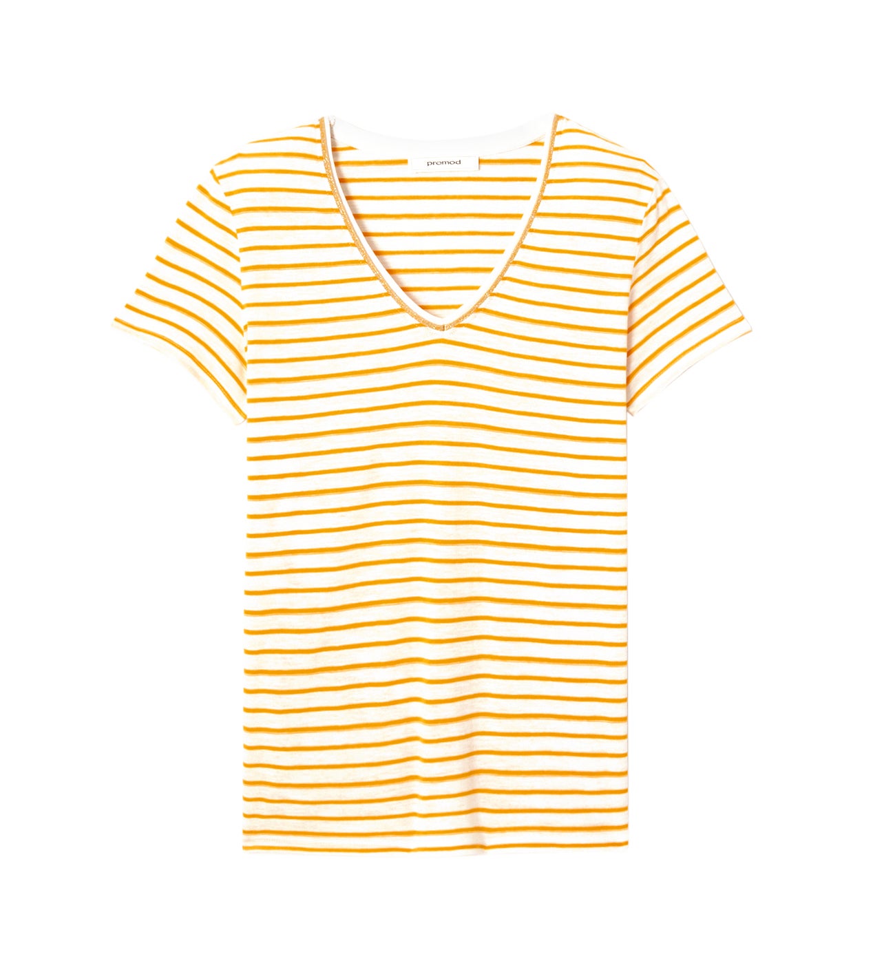 T-shirt col V Femme - Rayé jaune