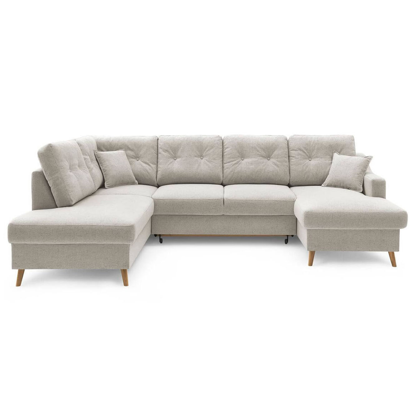 Bobochic Canapé d'angle panoramique convertible droit Sweden lin beige - 300x149/90/198x95 cm