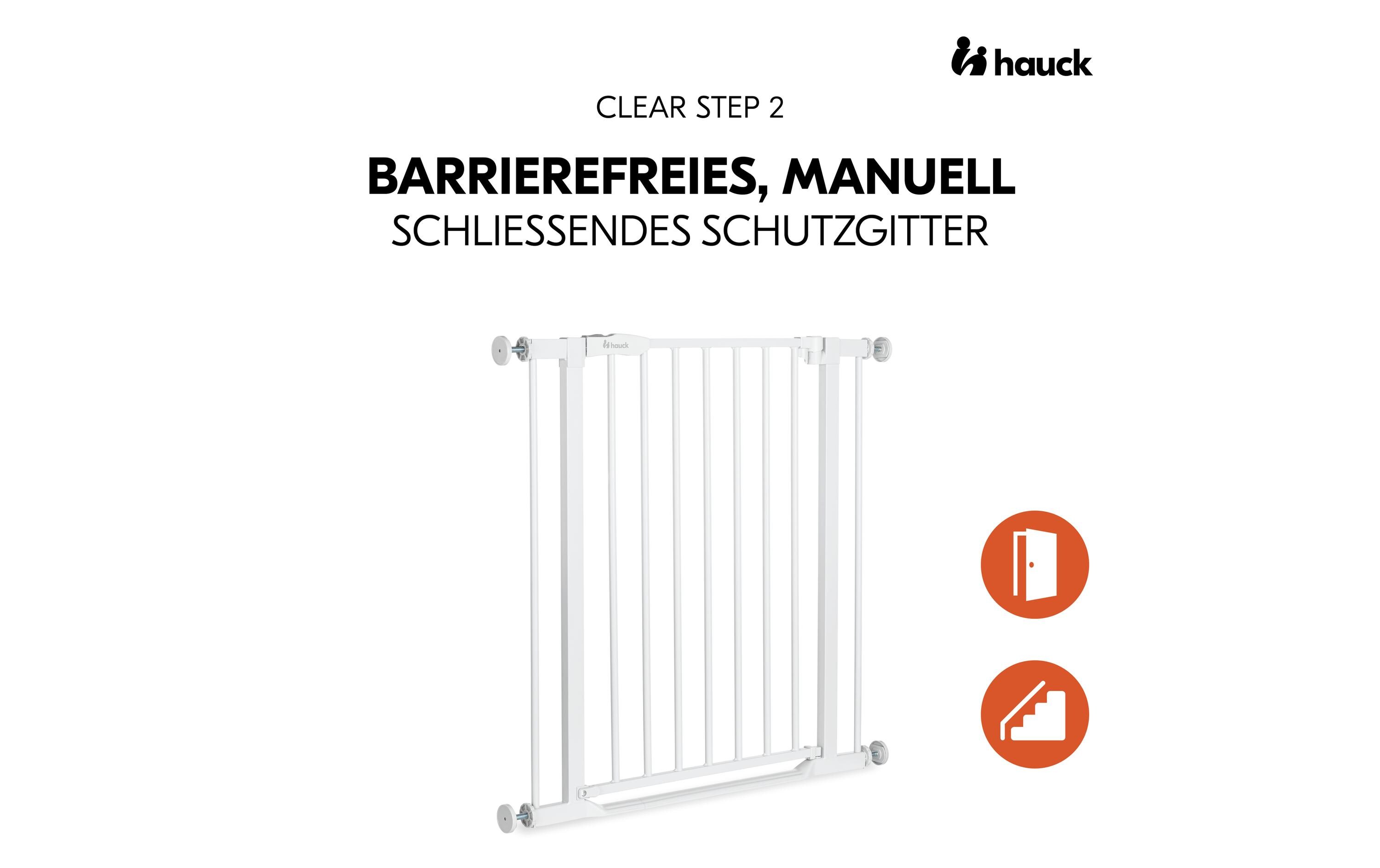 Türschutzgitter Clear Step 2 Weiss 75 cm - 80 cmBarrierefreies, manuell schliessendes Tür- und Treppenschutzgitter-Set