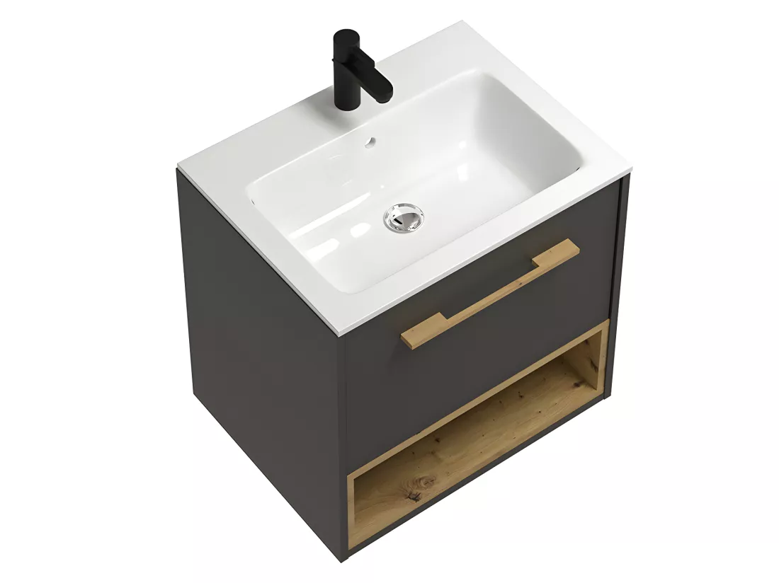 Meuble de salle de bain suspendu anthracite avec vasque à encastrer - 60 cm - YANGRA
