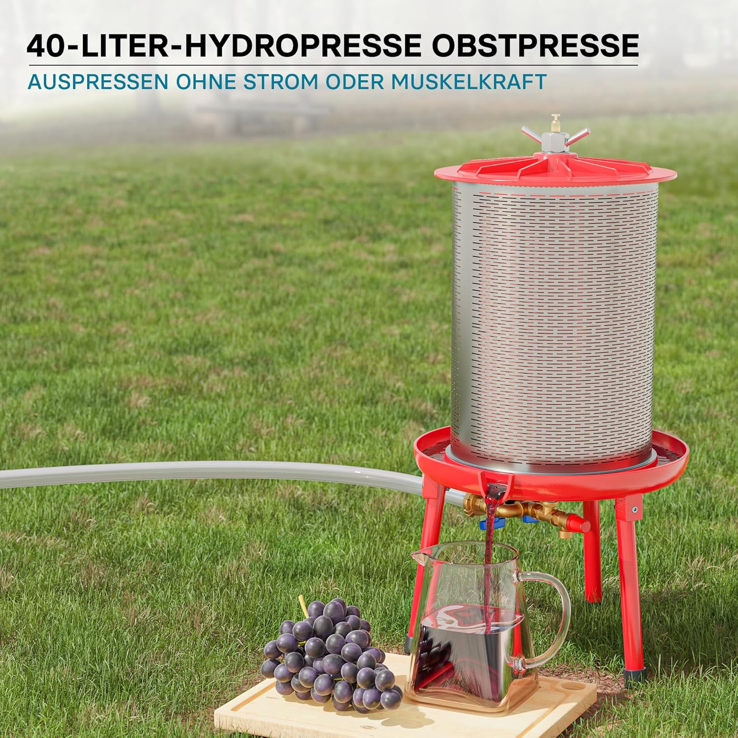 Wiltec Edelstahl Hydropresse mit 40 Liter Korbinhalt, Wasserdruckpresse mit 3 bar zum Pressen von Obst