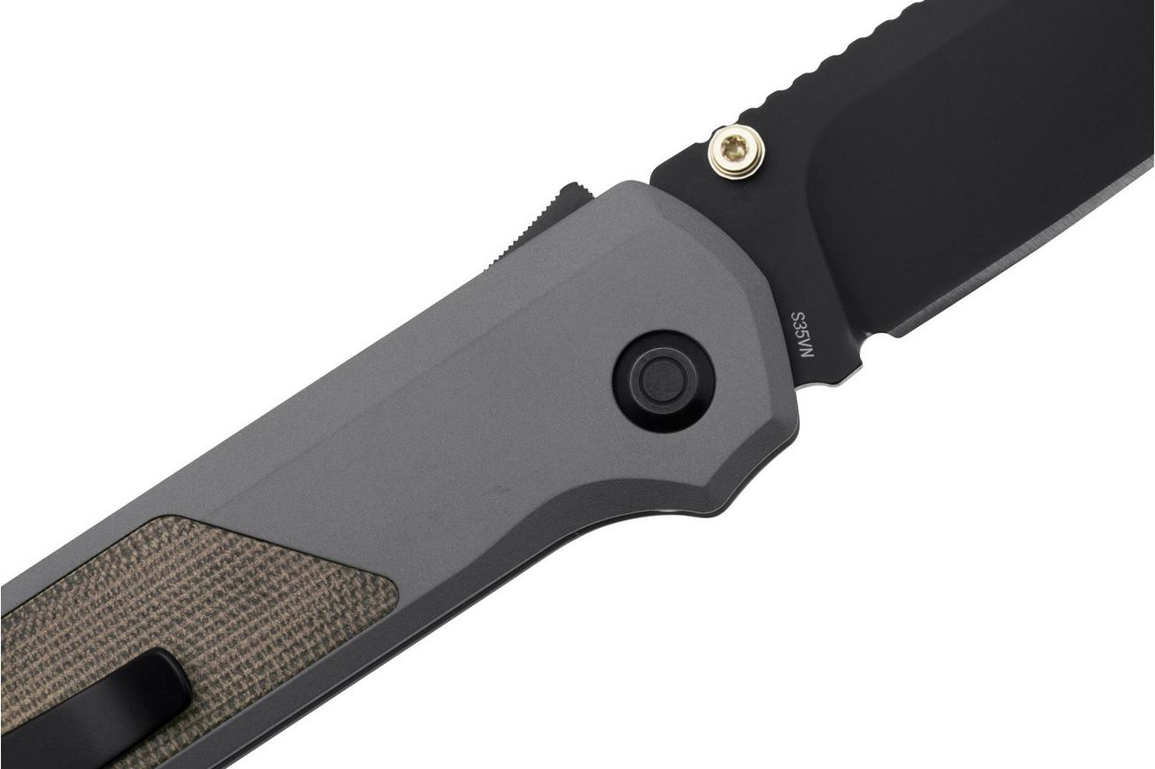 Flytanium Arcade Shark-Lock 1256 Black DLC, Gunmetal Grey Aluminum, Green Canvas Micarta Inlay, zakmes