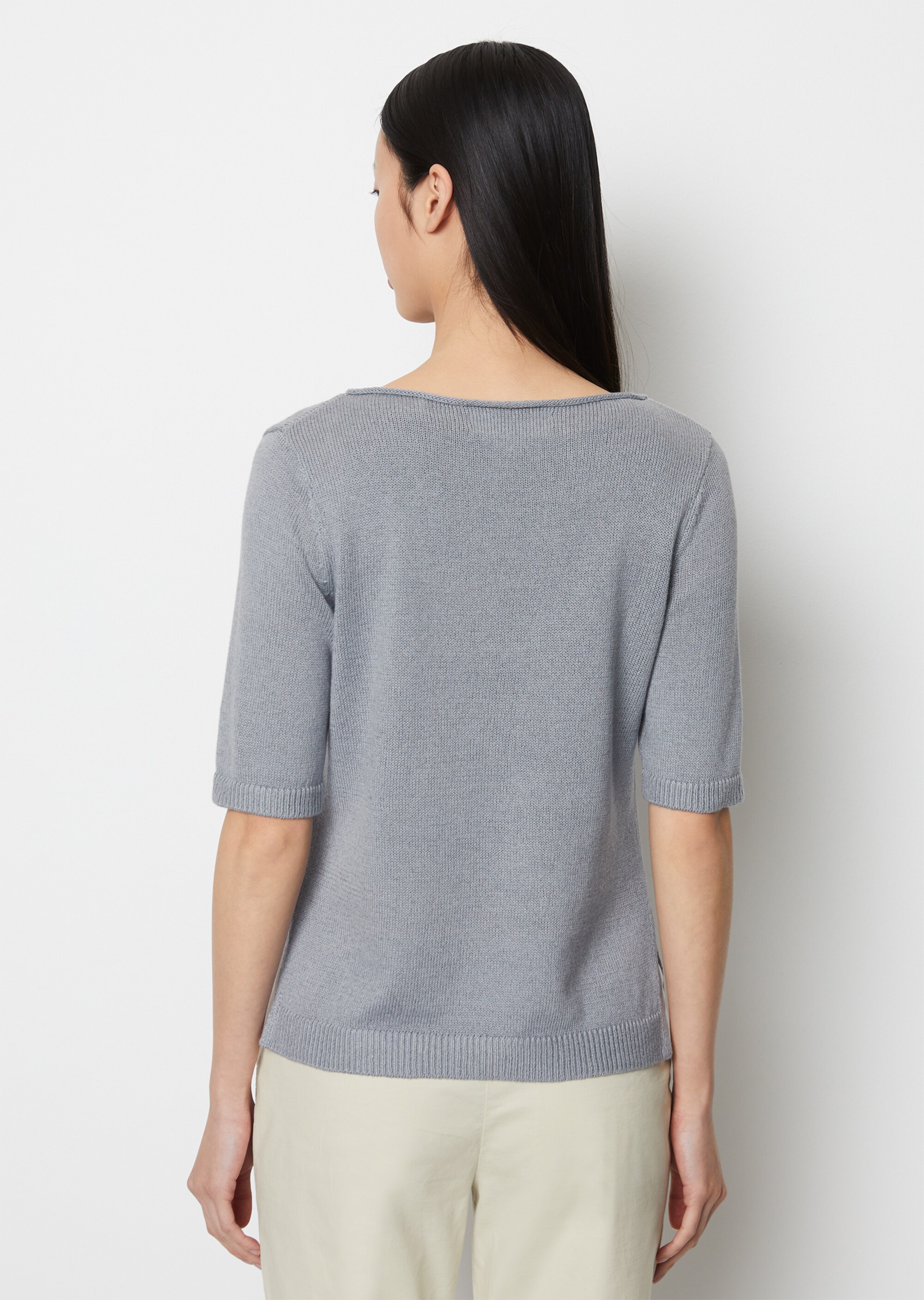 Kurzarm-Pullover regularaus Organic-Cotton-Leinen-Mix