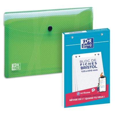 Oxford - Pack de 30 fiches Bristol - A5 - petits carreaux - perforées - blanc + une chemise A5