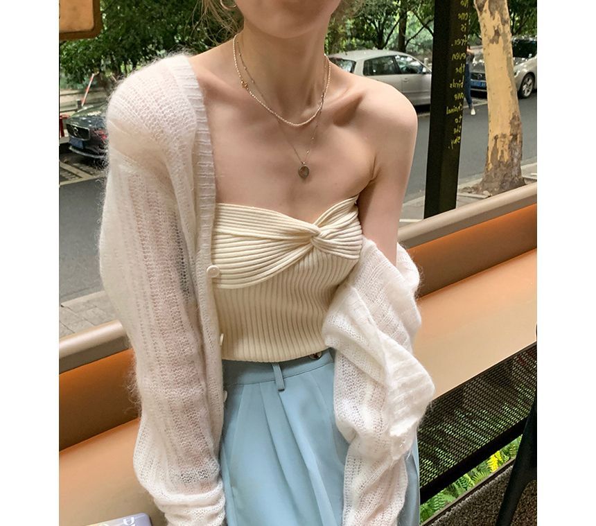 YUNBO - Geknoopte geribbelde crop top