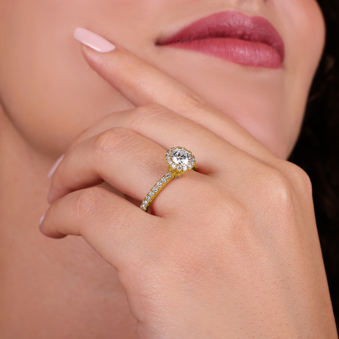 Halo Diamantring 750/18 K Gelbgold 1.11 ct G/si