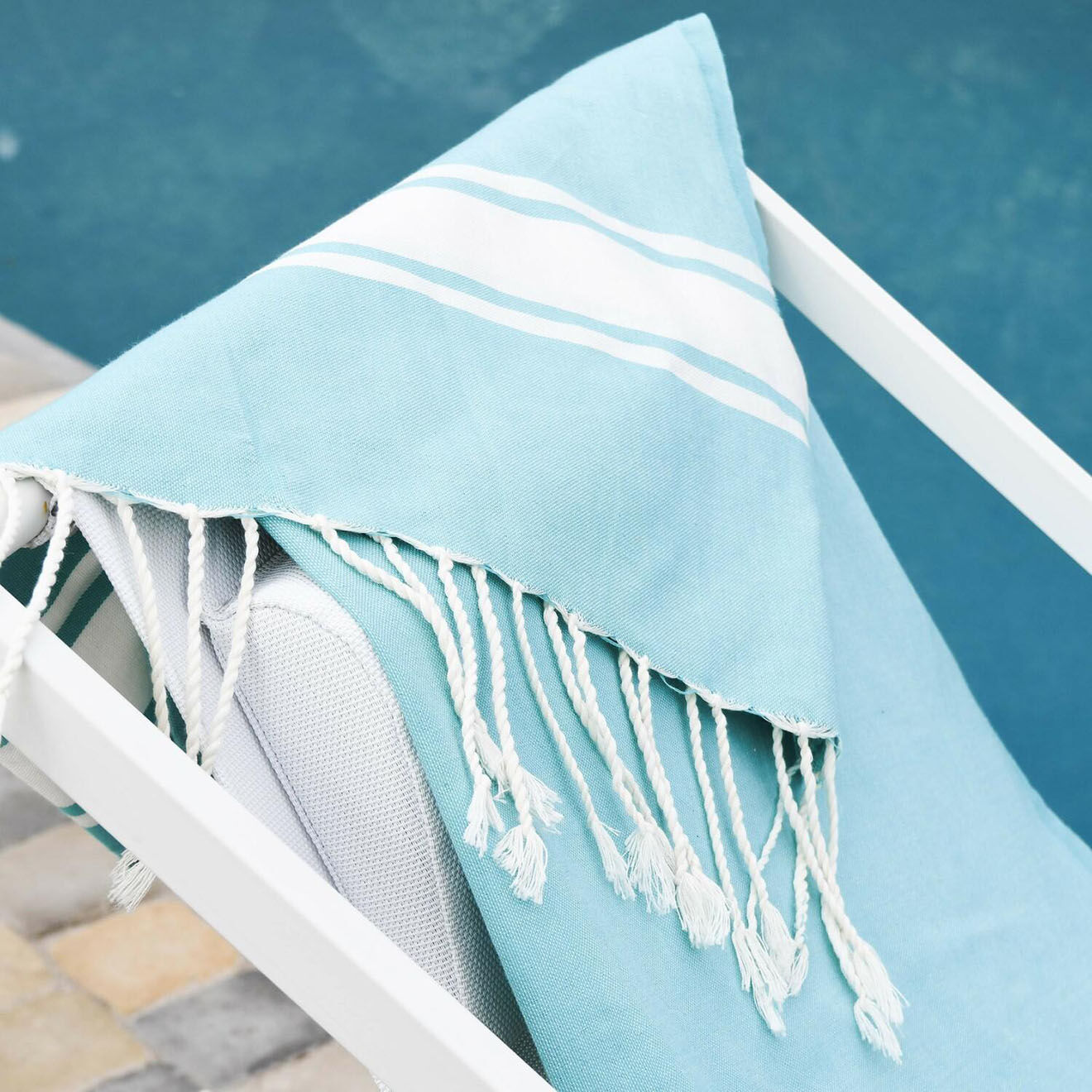 Febronie Fouta Traditionelle St Tropez turquoise/blanc - 100x200 cm