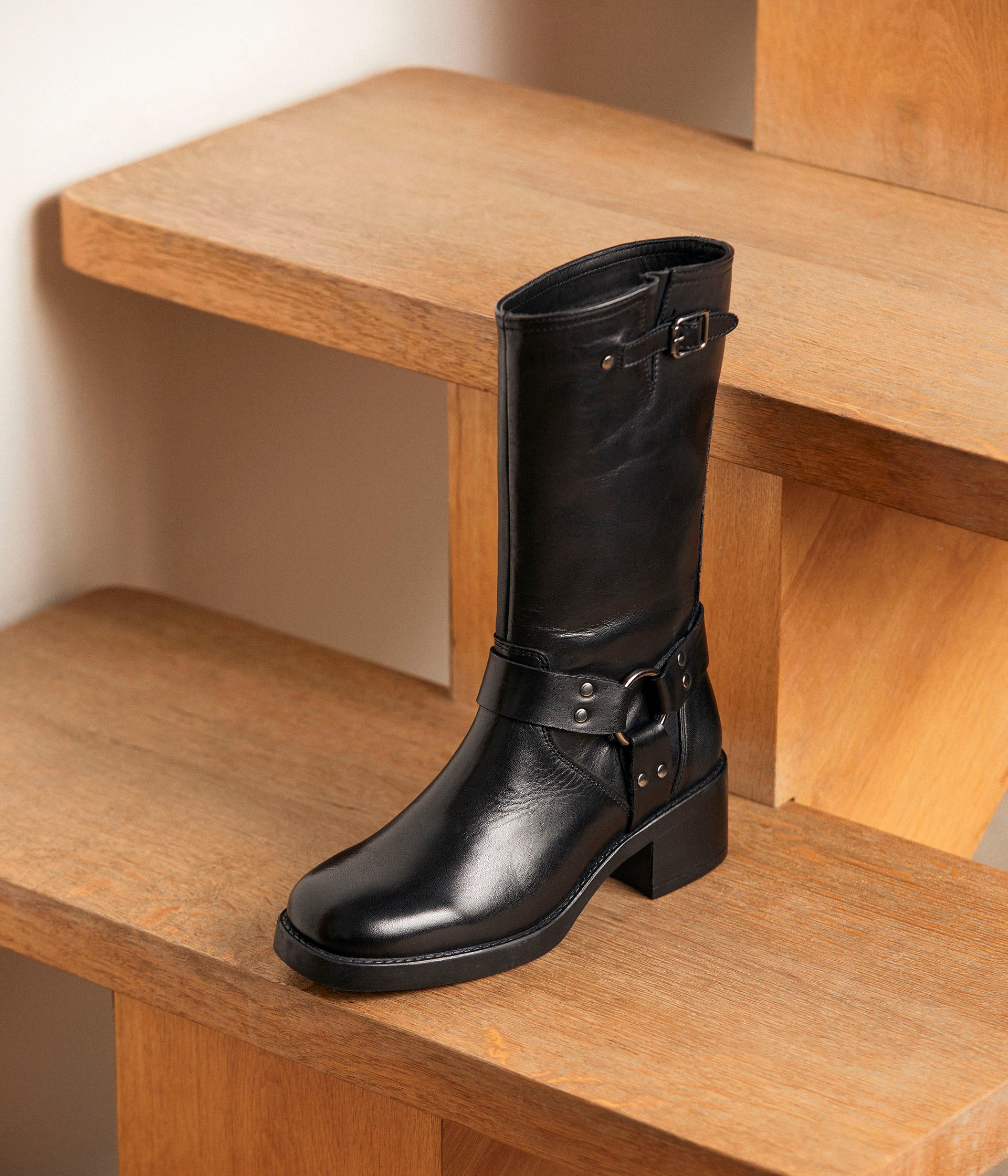 Mi-bottes cuir noir Dario