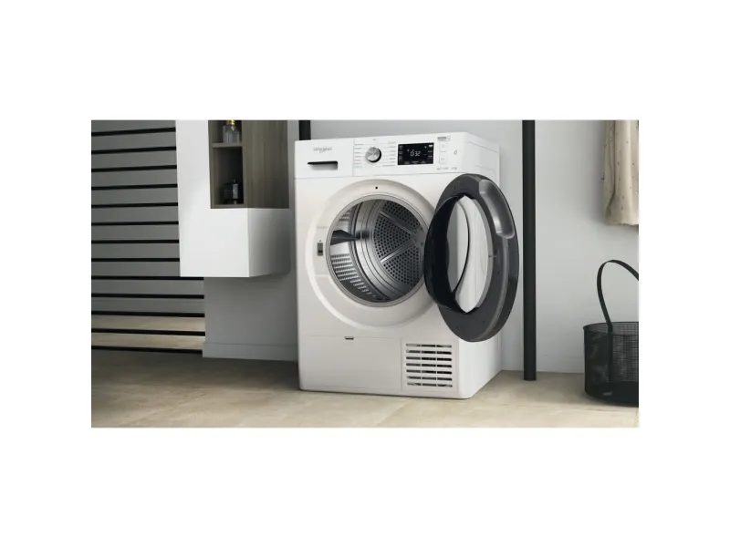 Whirlpool FFT M22 9X2B PL, Fritstående, Front-læsning, Kondensering, Sort, Hvid, Knapper, Dreje, Berøring, Højre