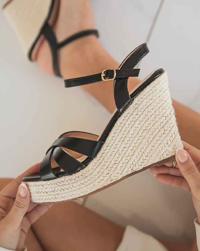 Sandale femme compensée noir - Inaya