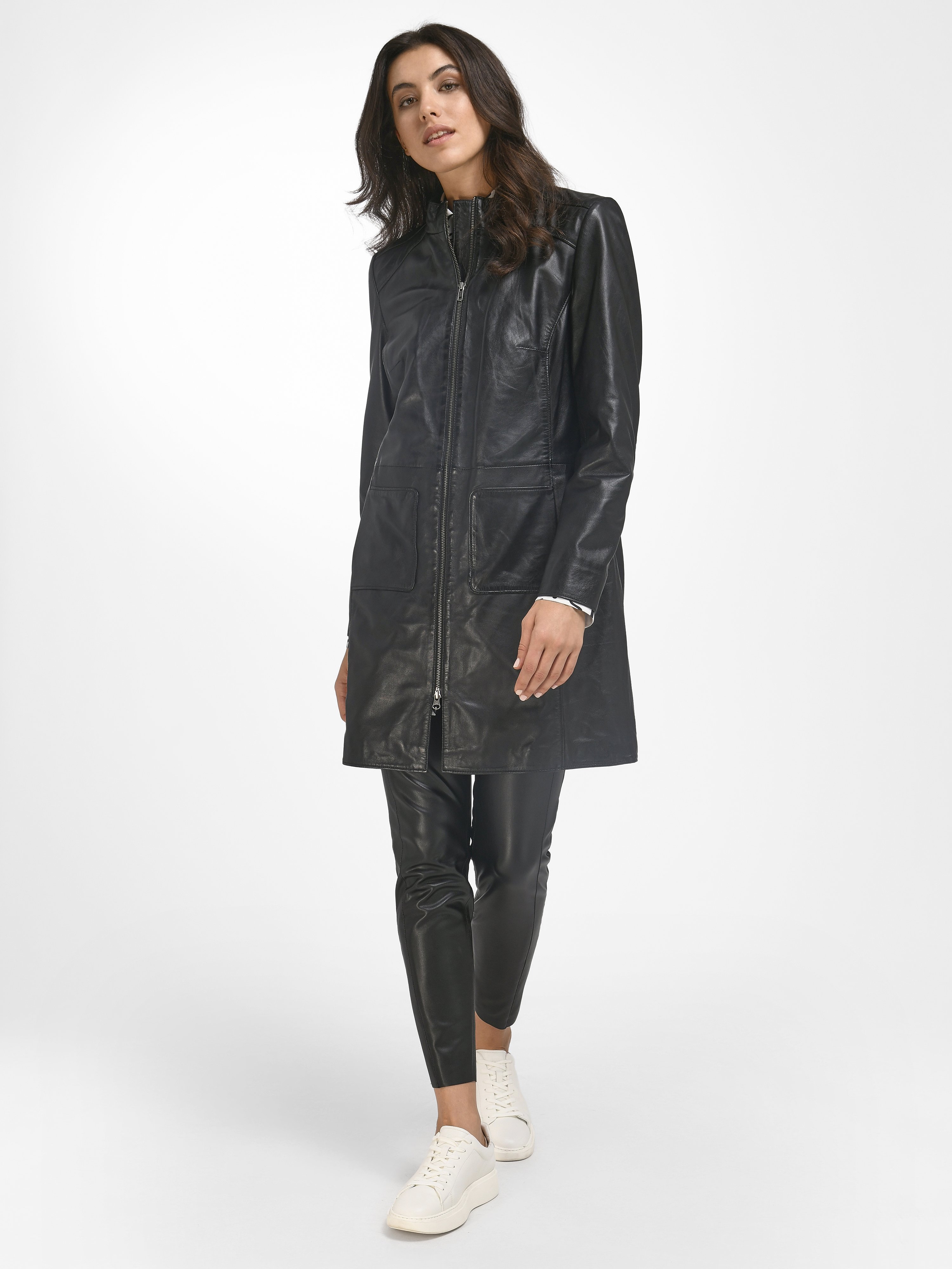 Leder-Long-Jacke