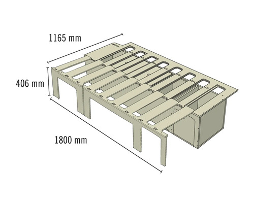 Buildify Campingbox Grace bedsysteem, links in de lengterichting, voor VW T5/T6, 1800x1165x406 (LxBxH) (zonder montage- en bevestigingsmateriaal)