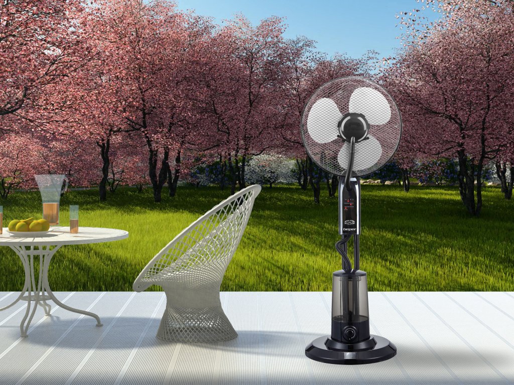 Beper VE.502 leistungsstarker Standventilator mit Vernebler Sprühnebel 42cm Ventilator 75W