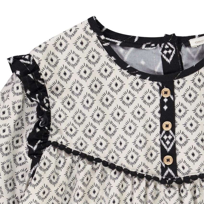 Tunique manches longues imprimé ikat pour fille - Ecru