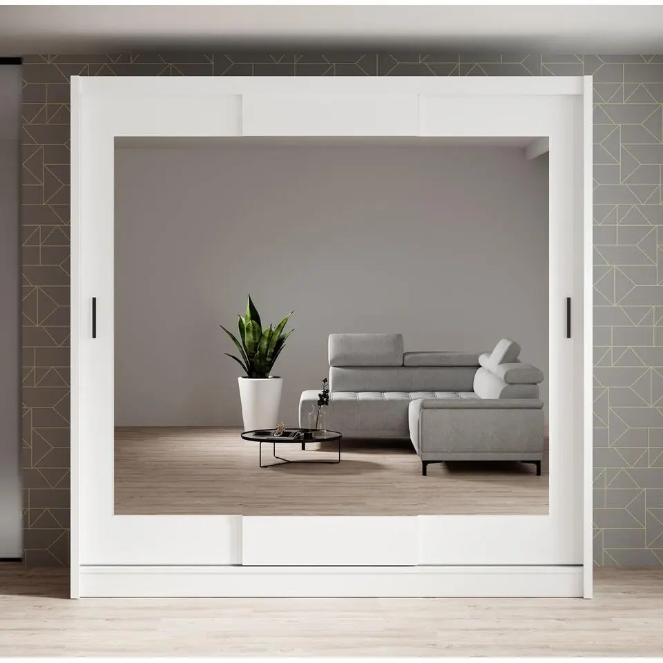 Meubella - Kledingkast Alcamo 2 - Wit - 205 cm - Met spiegel