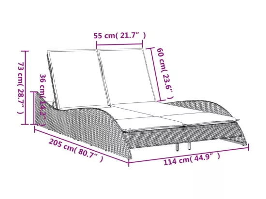 Chaise longue avec coussins gris 114x205x73 cm résine tressée