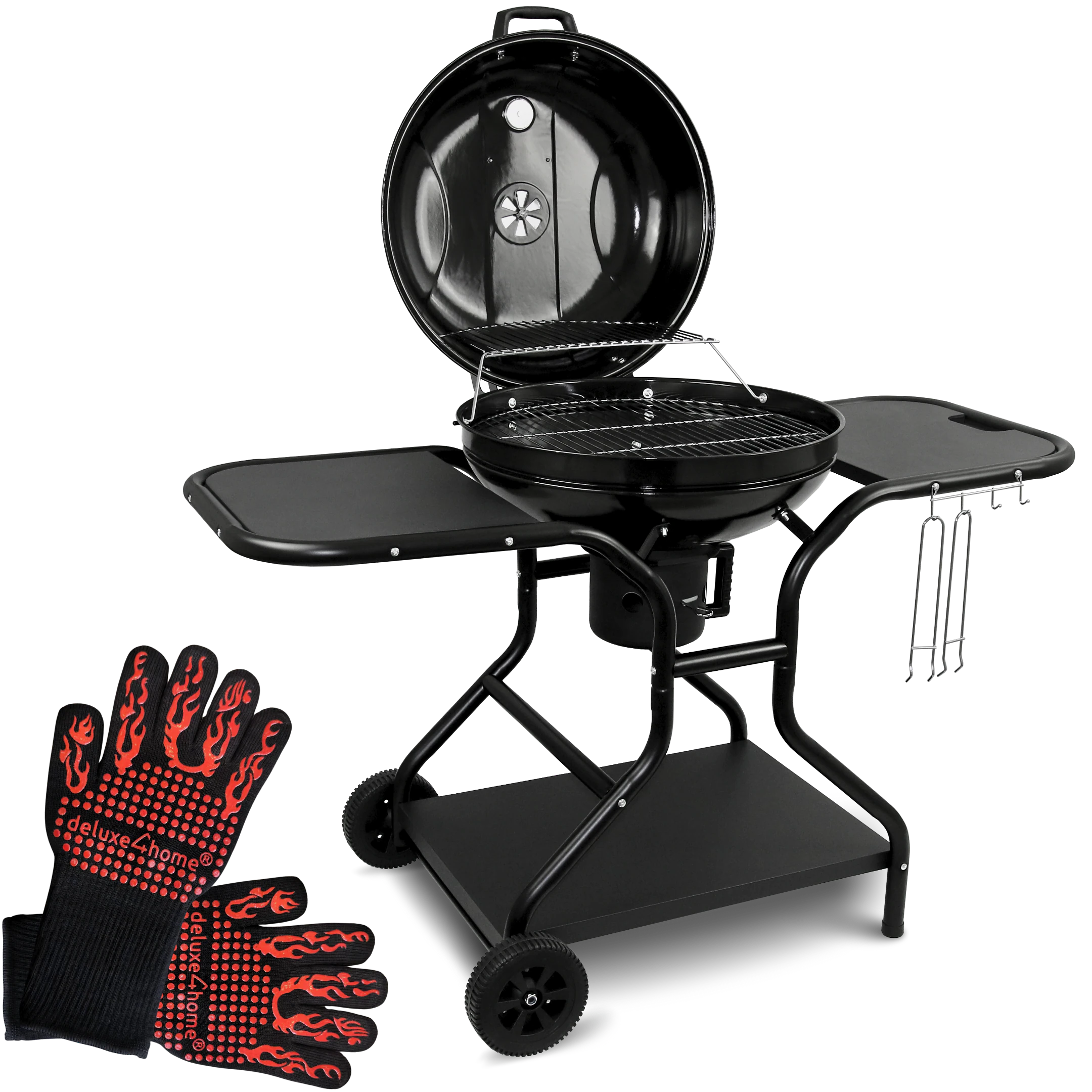deluxe4home® BBQ Kugelgrill mit zwei Ablagen und Grillhandschuhen