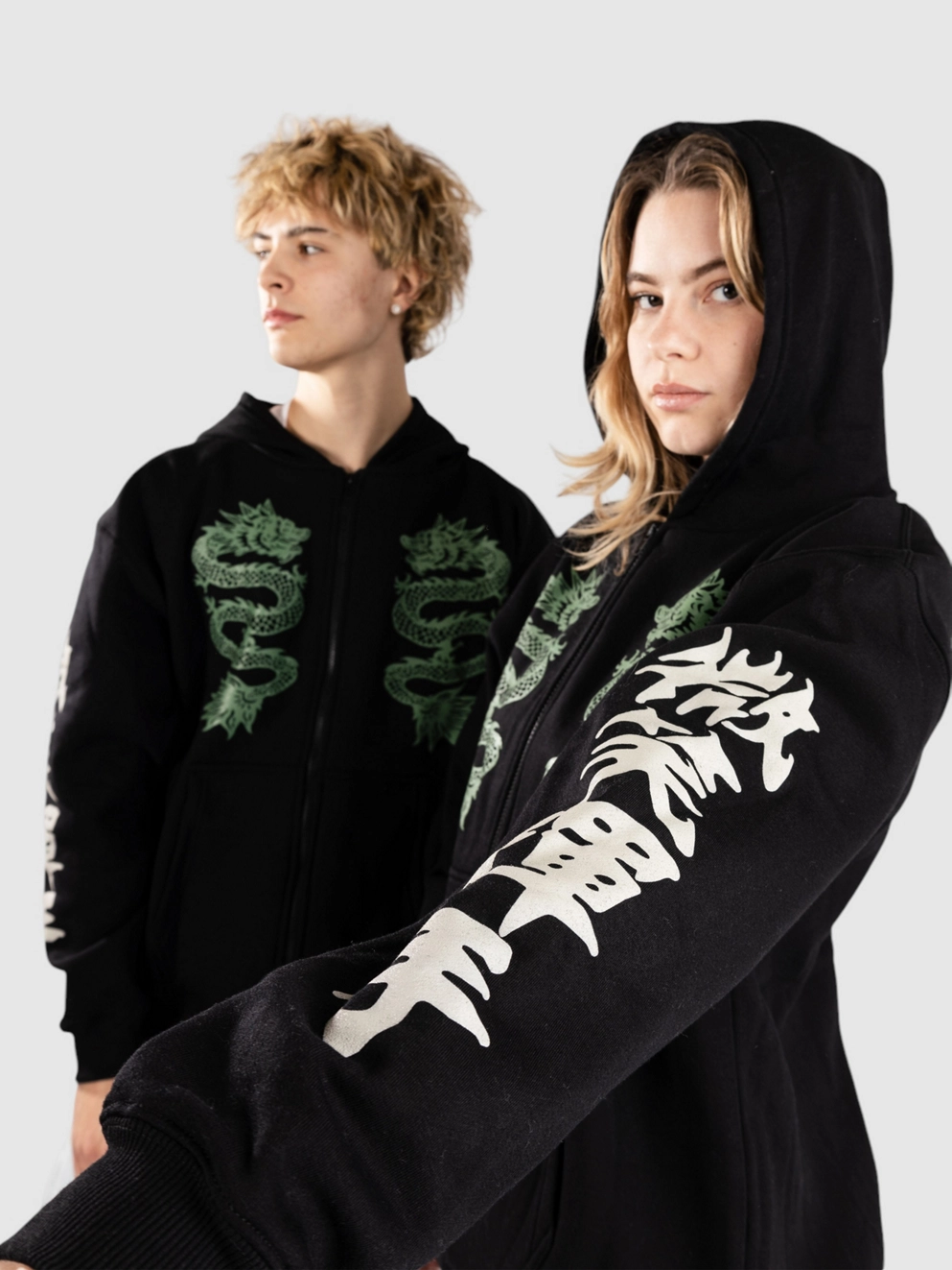 Smile And Wave Double Happiness Zip Hoodie black