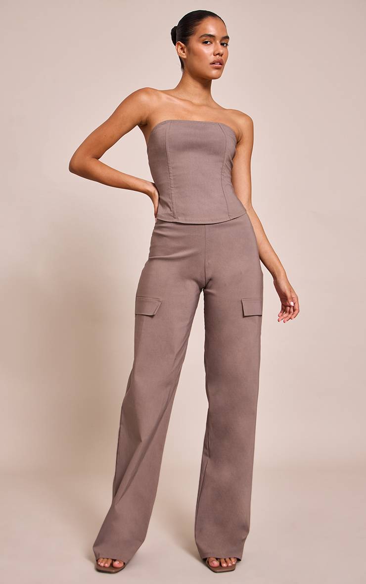 Deep Taupe Corset Bandeau En Tissu Extensible