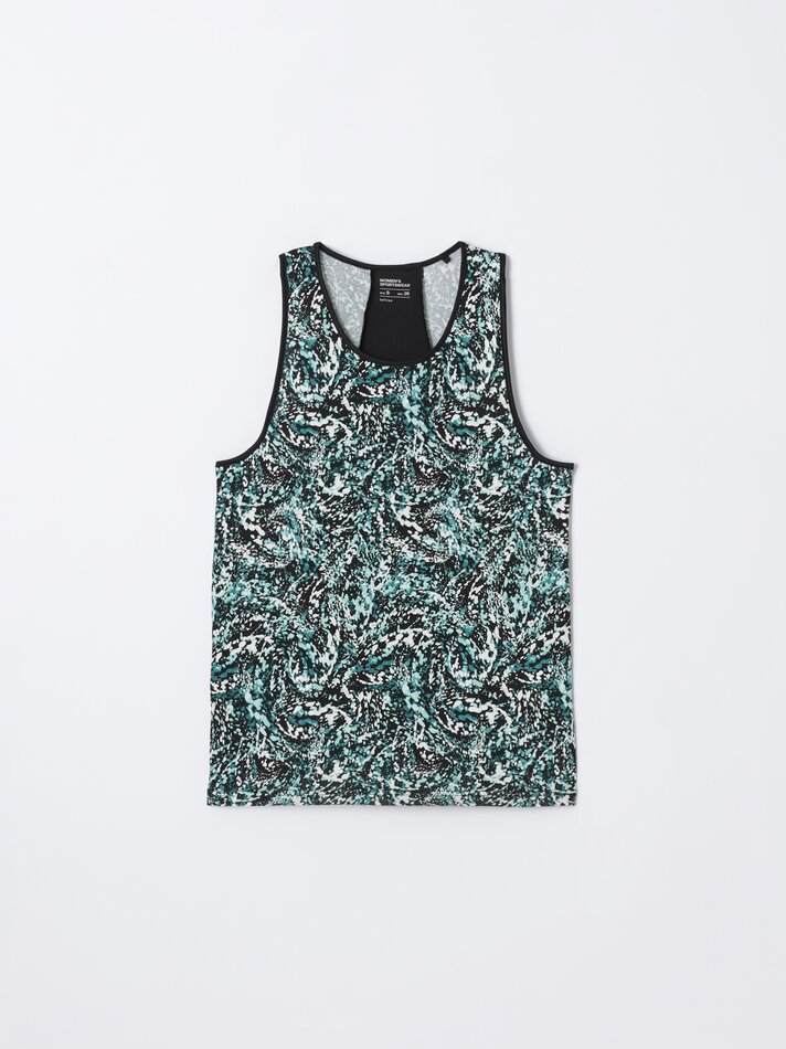 Camiseta esportiva estampada sem mangas - Branca/verde