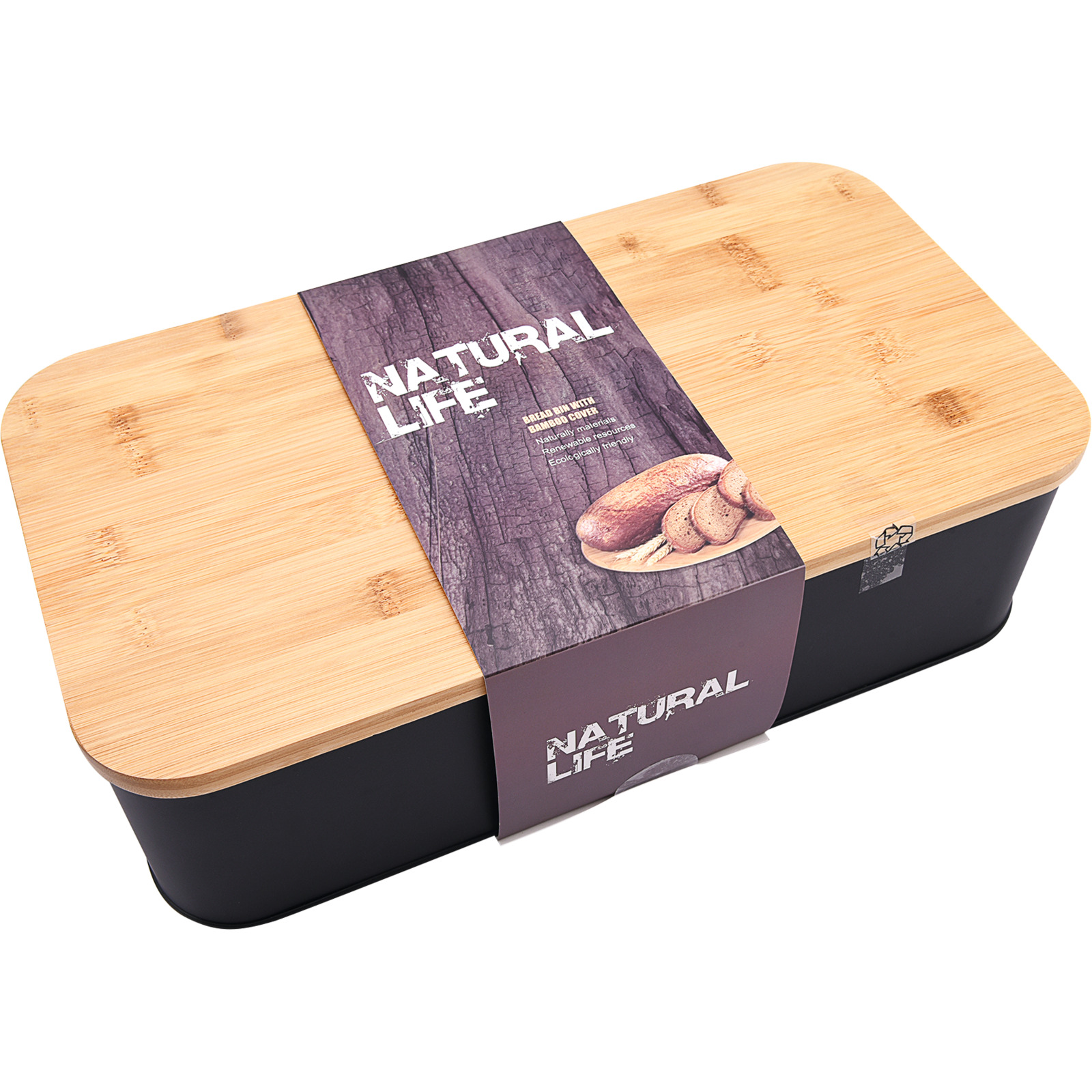 Brotbox M schwarz/Bamboo, 33x21x11.5cm
