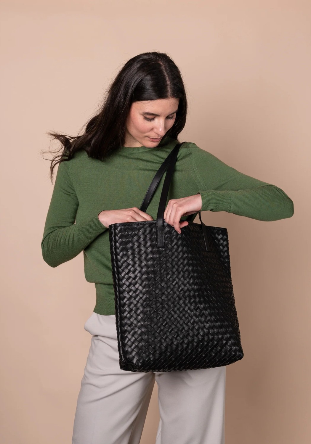 O My Bag Leder-Shopper Georgia Woven Classic Leather Black