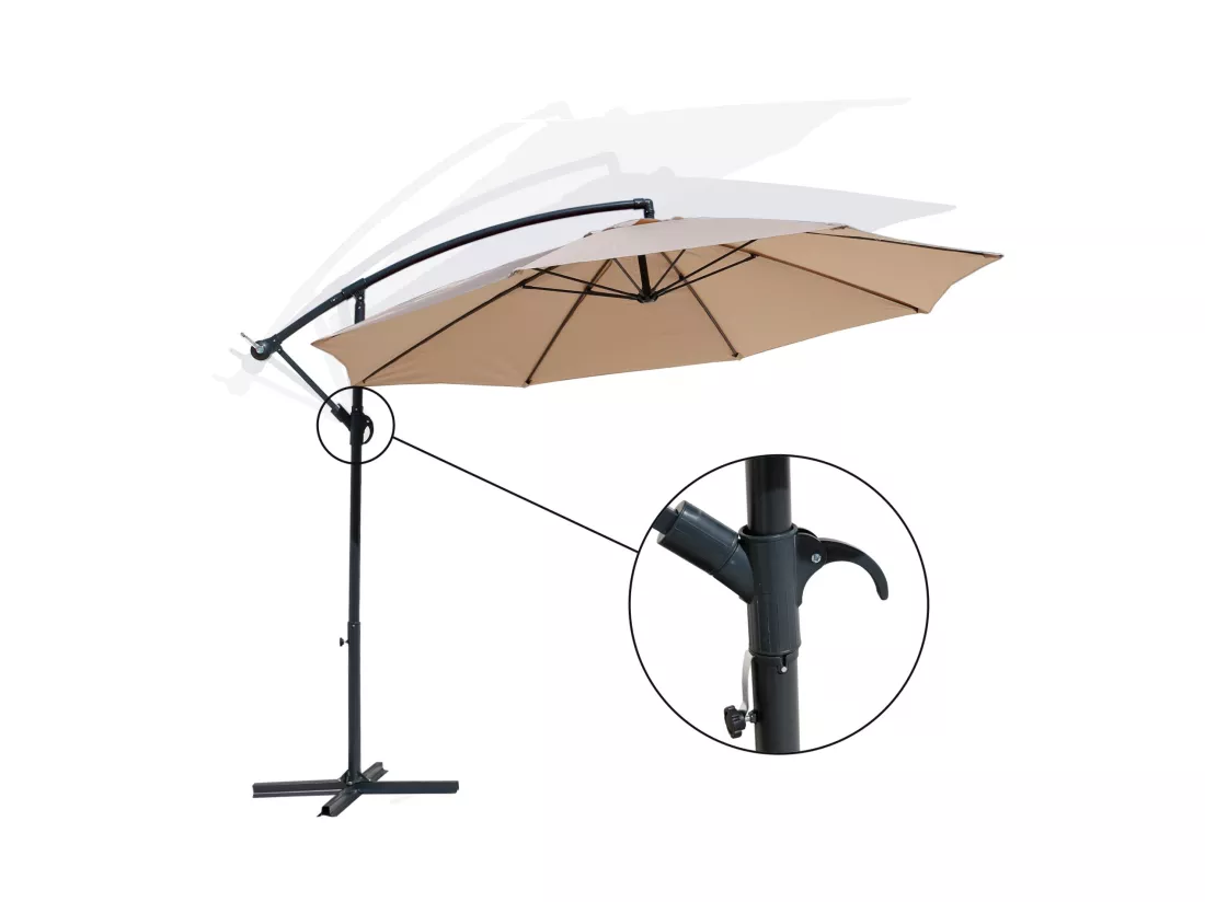Parapluie de jardin Parasol beige 3x3 mât décentralisér pour piscine