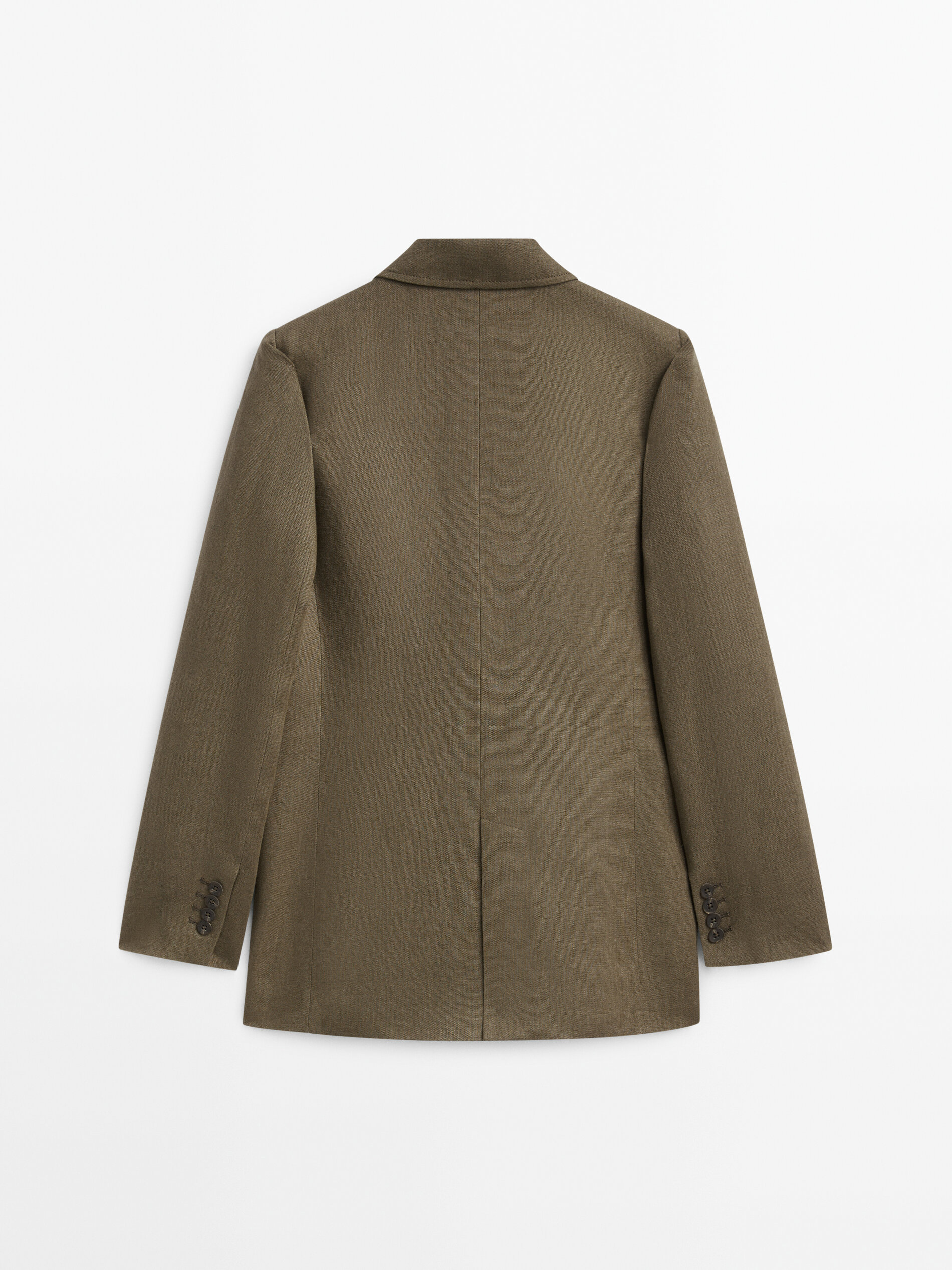 Blazer rústico de linho com abotoamento duplo - VERDE-OLIVA ESCURO