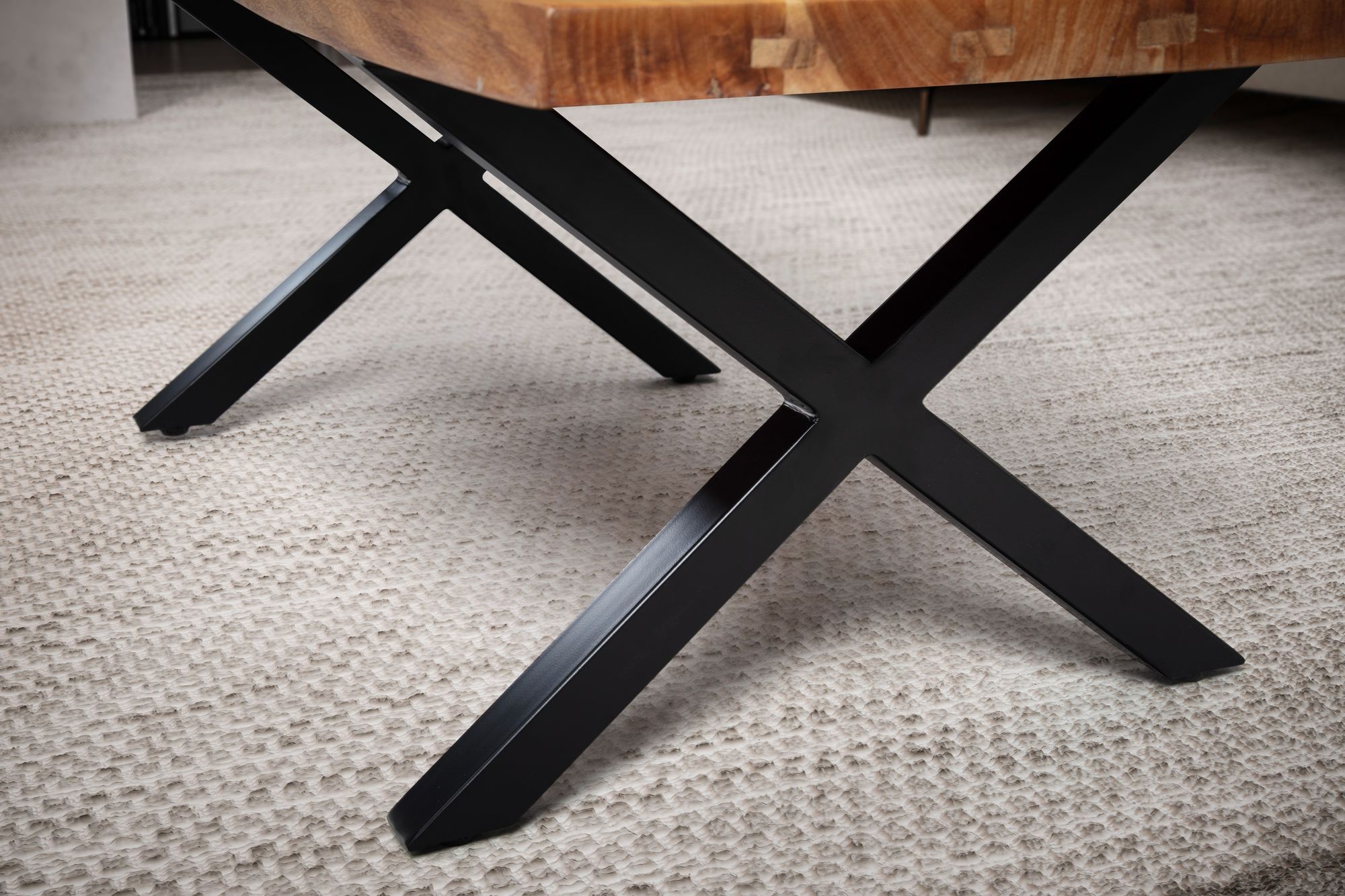 Couchtisch FineBuy Wohnzimmertisch 120 cm Akazie Massivholz Baumkante Sofatisch