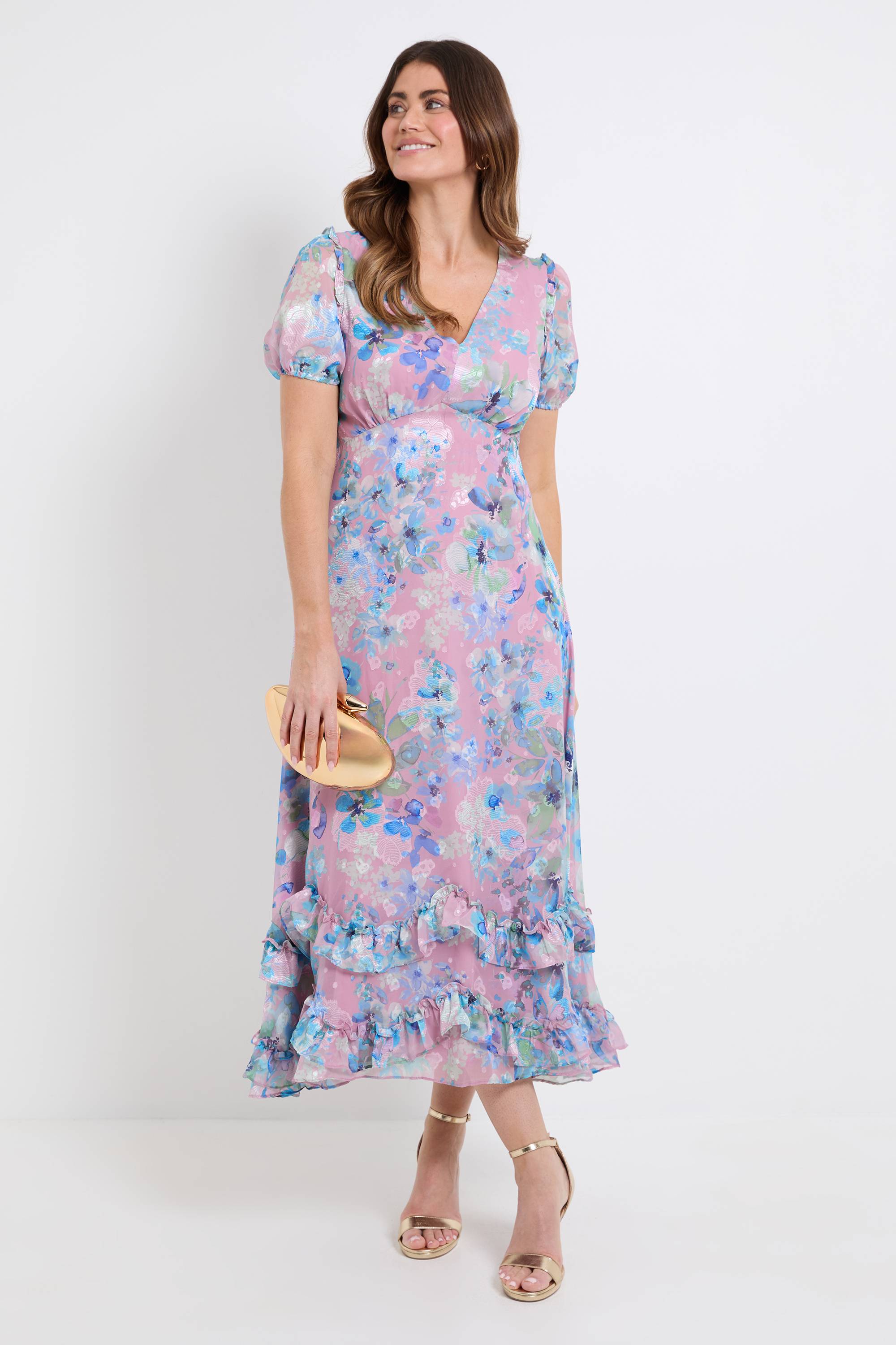 Wallis Robe Mi-longue En Satin À Motif Floral Avec Ourlet À Volants